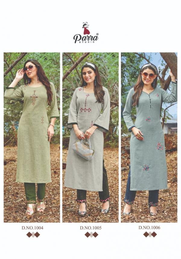 Parra Nature Fancy Cotton Embroidery Kurti With Bottom 